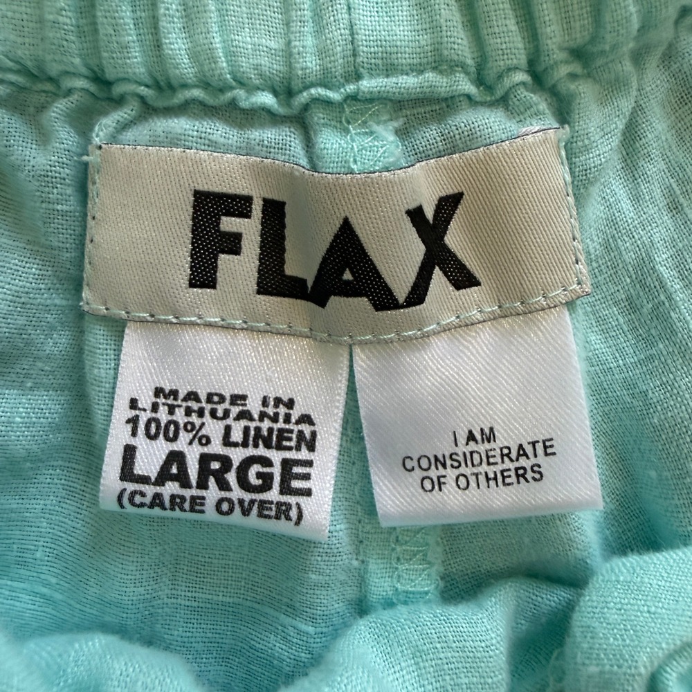 FLAX Large Aqua Blue Linen 2 Piece Set Top Pants Coastal Lagenlook Beach Summer - Picture 15 of 16